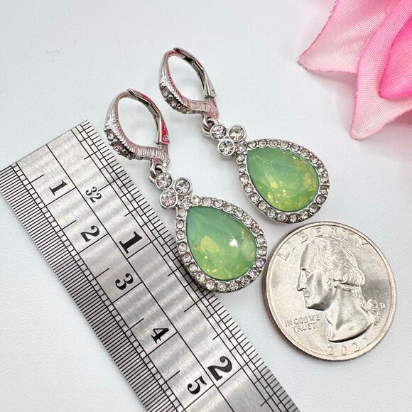 Givenchy Seafoam Green Teardrop Crystal Drop Earrings Special Occasion Wedding - Picture 7 of 7